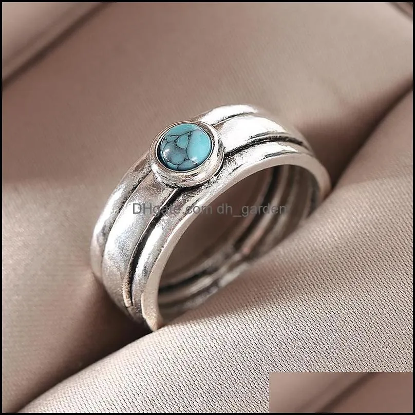 cluster rings bohemian natural stone for women men vintage silver turquoises finger fashion party wedding jewelry accessoriescluster