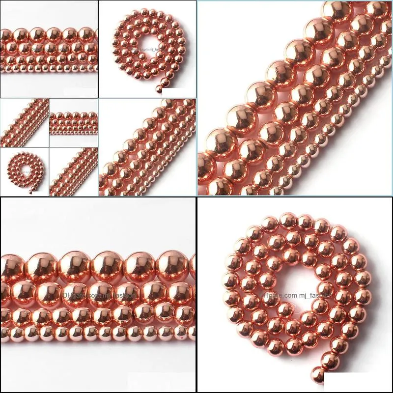 8mm natural stone beads rose gold hematite round loose beads for jewelry making 15 inches 4/6/8/10mm diy jewelry