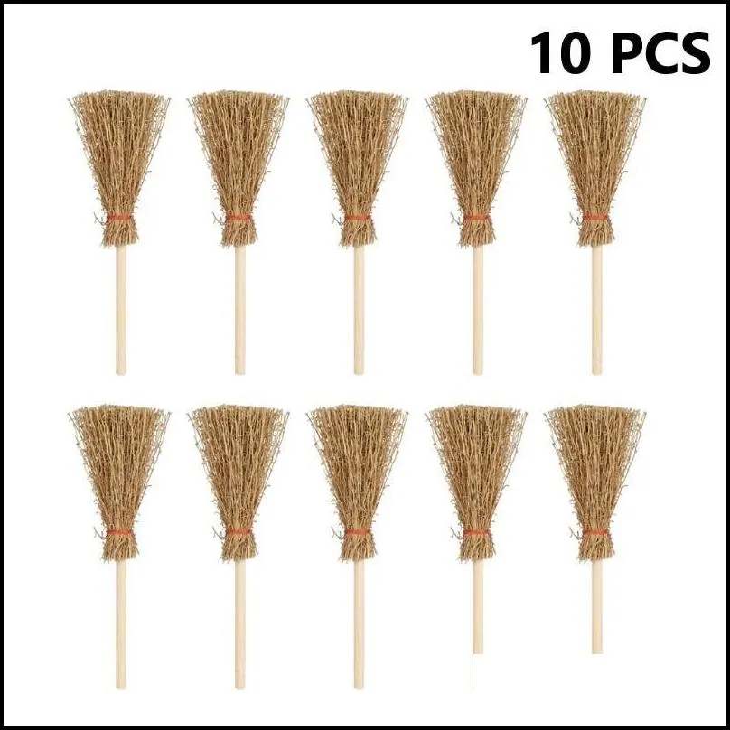 party decoration 10/5/1pcs mini broom red rope straw brooms hanging decorations for halloween costume witch dollhouse accessories