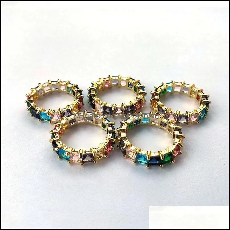 gold filled rainbow cz finger rings trendy sparkling cubic zircon stone micro paved for party wedding jewelry gift r191