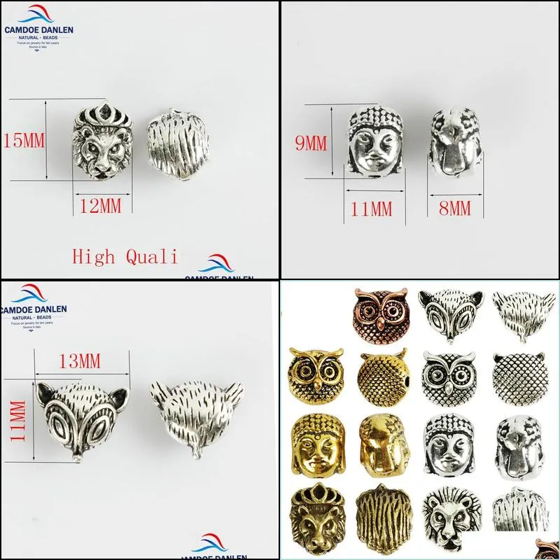 10pcs/bag antique gold silver owl  buddha fox head spacer beads diy bracelets necklace beads for jewelry making accessories