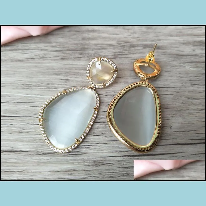 teardrop opal earrings cz crystal zircon stone micro pave gem stone dangle cat eyesstone earrings jewelry er205