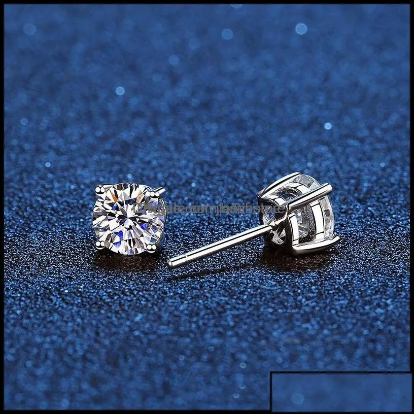 Stud Earrings Jewelry Real 14K White Gold Plated Sterling Sier 4 Prong Diamond Earring For Women Men Ear 1Ct 2Ct 4Ct 220211 Drop Delivery