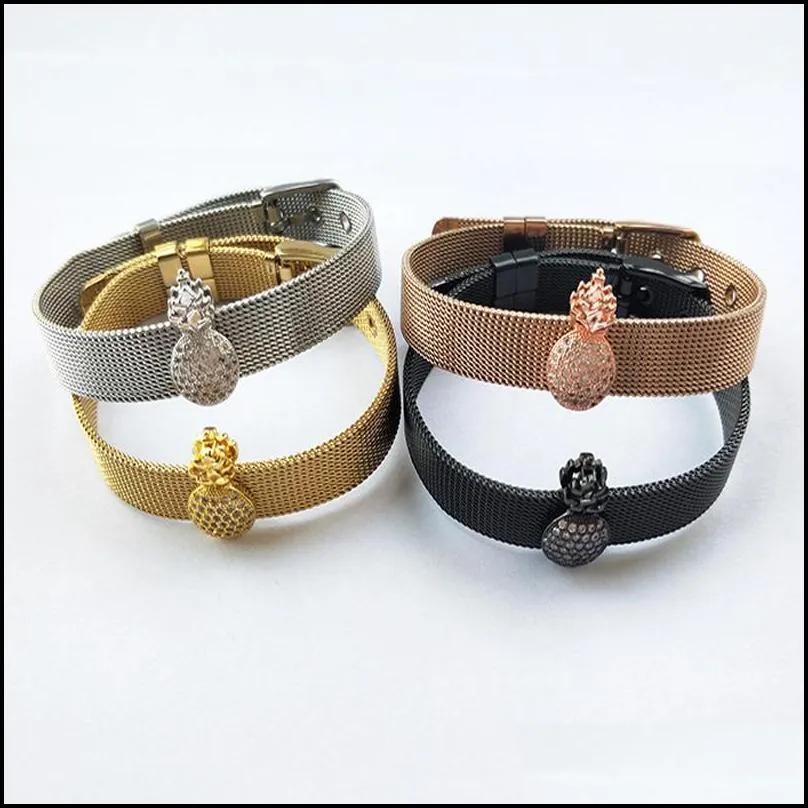 micro pave zirconia pineapple connector beads jewelry stainless watch belt bangle cz micro pave bracelet bg228