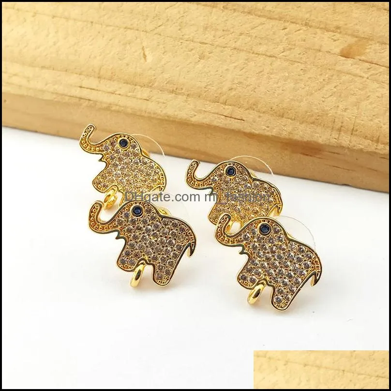 elephant stud earrings post with loop hanger cz micro paved for diy women jewelry earring findings er1040