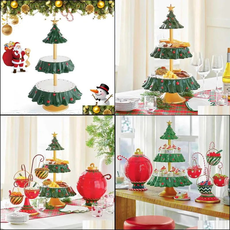 2022 christmas snack stand 2 tier resin food serving tray cupcake holder bowl christmas table decoration ornaments snack rack h1020