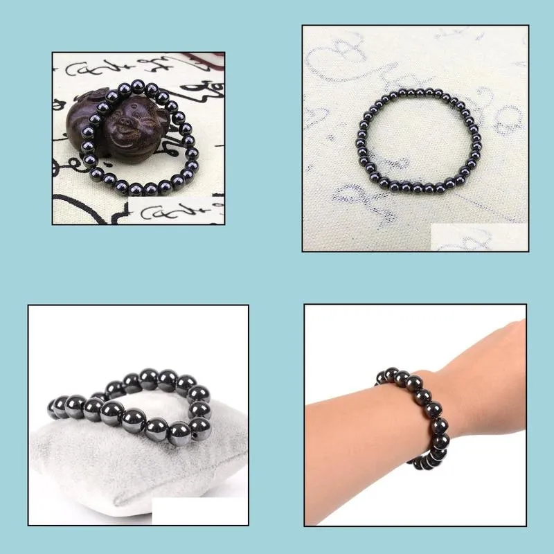 women black 6/8/10 cool magnetic bracelet beads hematite stone therapy health care magnet hematite beads bracelet mens jewelry