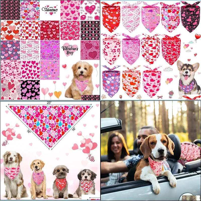 20 packs valentines day dog bandanas triangle heart triangle bibs scarf new year bandana neckerchief scarf for dogs cats pet