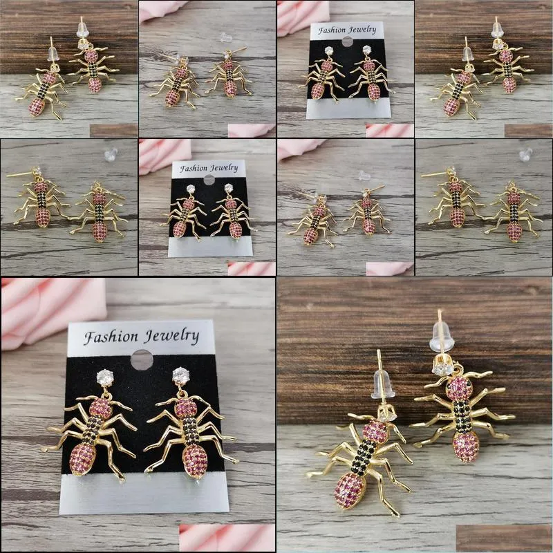 fashion micro pave crystal cz gold ant insect animal charm dangle earrings for women jewelry xmas gift er1111