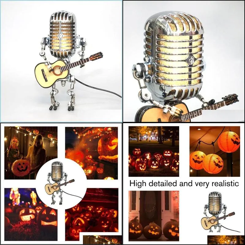 novelty items creative vintage microphone robot touch dimmer lamp table handheld guitar decoration home office desktop ornaments