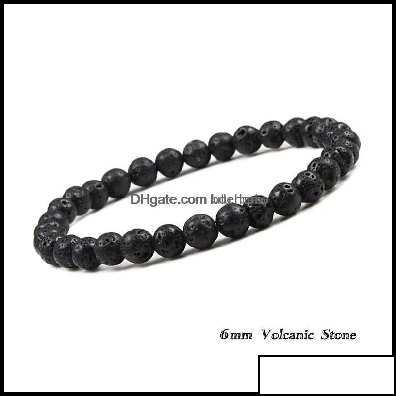 Beaded Strands 6Mm 8Mm 10Mm Natural Volcanic Stone Beads Strand Bracelets Black Lava Men Bracelet Aromatherapy Essential Oil Baby