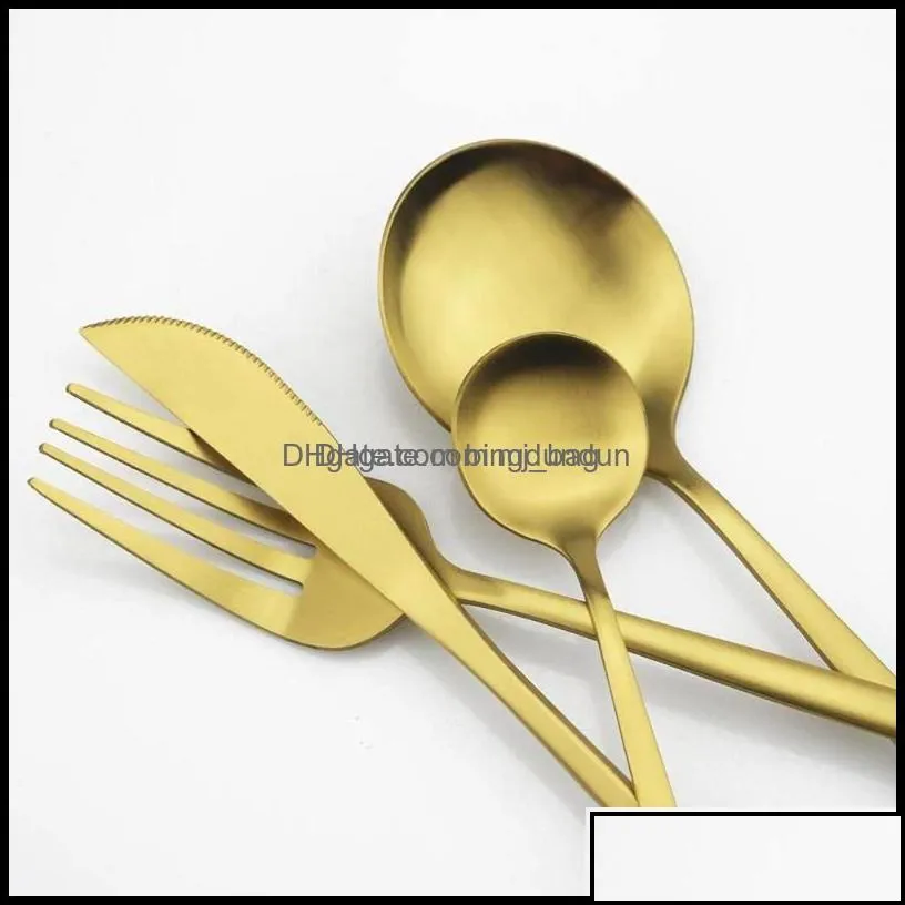Dinnerware Sets 30Pcs Matte Gold Tableware Set Stainless Steel Kitchen Flatware Knife Spoon Dessert Fork Dinner Cutlery Dr Bingdundun