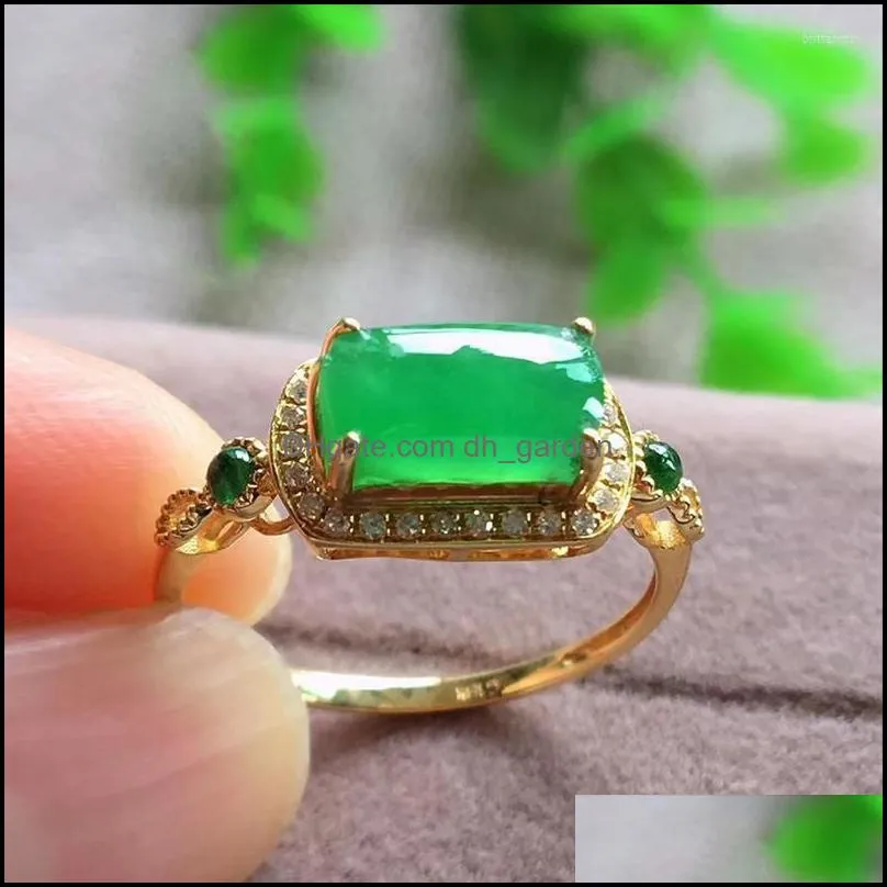 cluster rings fashion design green artificial jade opening adjustable for women chinese style vintage light luxury charm jewelry