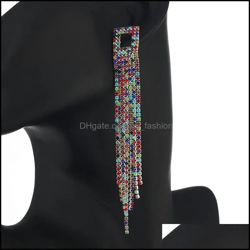 colorful rhinestone charm dangle earrings for women fashion jewelry  long chain tassel earring accessories