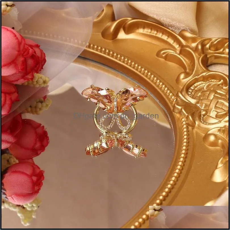 cluster rings japan and south korea design fashion jewelry exquisite copper inlaid zircon color crystal butterfly opening female prom