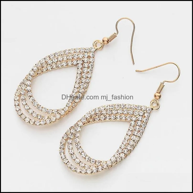 fashion gold silver color dangle earrings luxury crystal rhinestone water drop earring bridal wedding party jewelry gifts