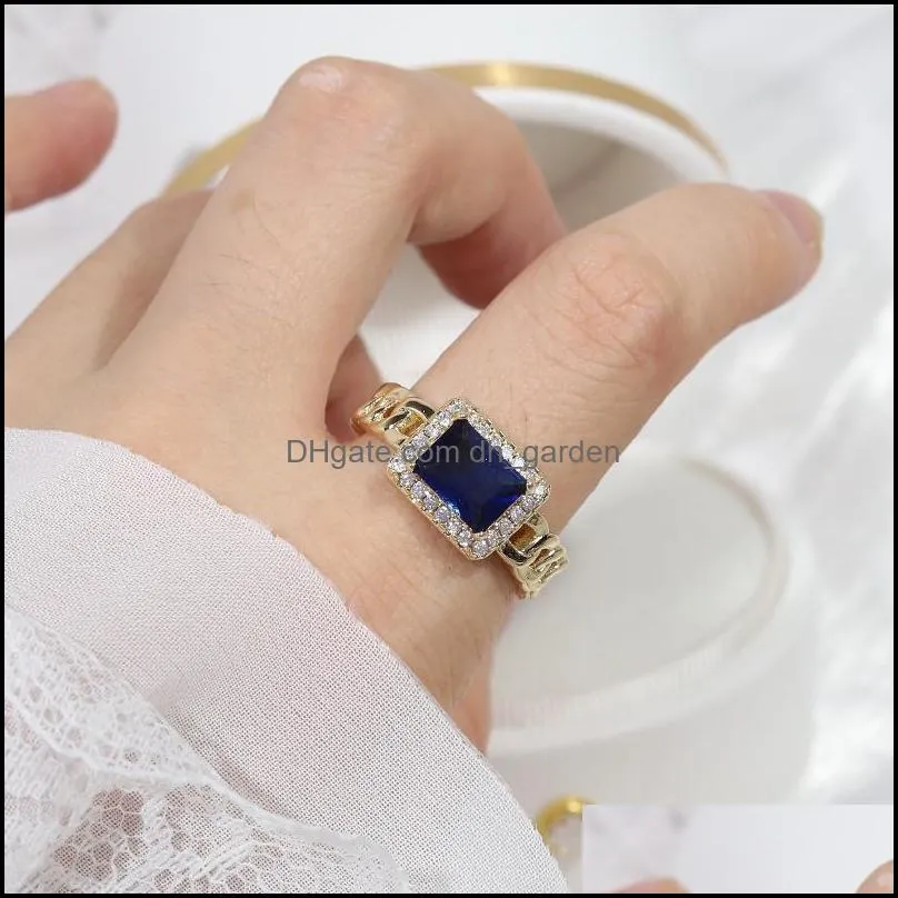 cluster rings design fashion jewelry exquisite copper inlaid square emerald zircon ring luxury womens prom party opening adjustable