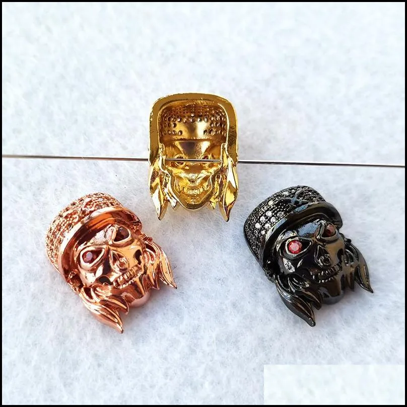 jewelry connector pendant charms micro pave cz pirate skull head bead charms for diy bracelet jewelry making ct489