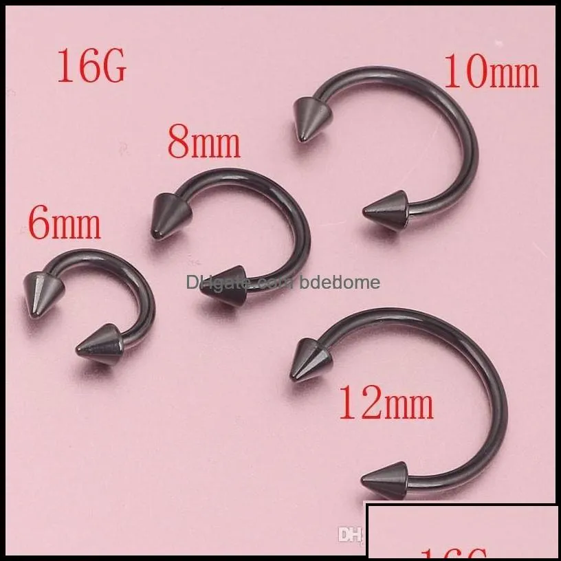 Nose Rings Studs Body Jewelry Black Sier Cone Horseshoe Bar Piercing Hoop Ring 100Pcs/Lot Eyebrow Lip Labret Jewelry255G Drop Delivery