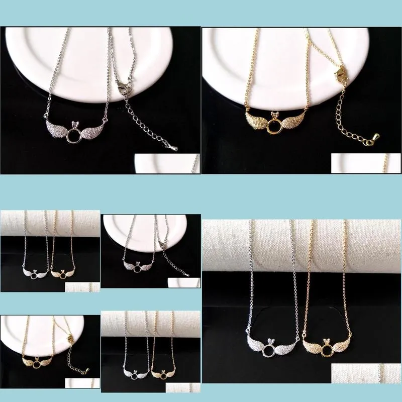 10pcs wings of angels double bails connector necklace cz zircon micro pave crystal charm jewelry making for woman nk64