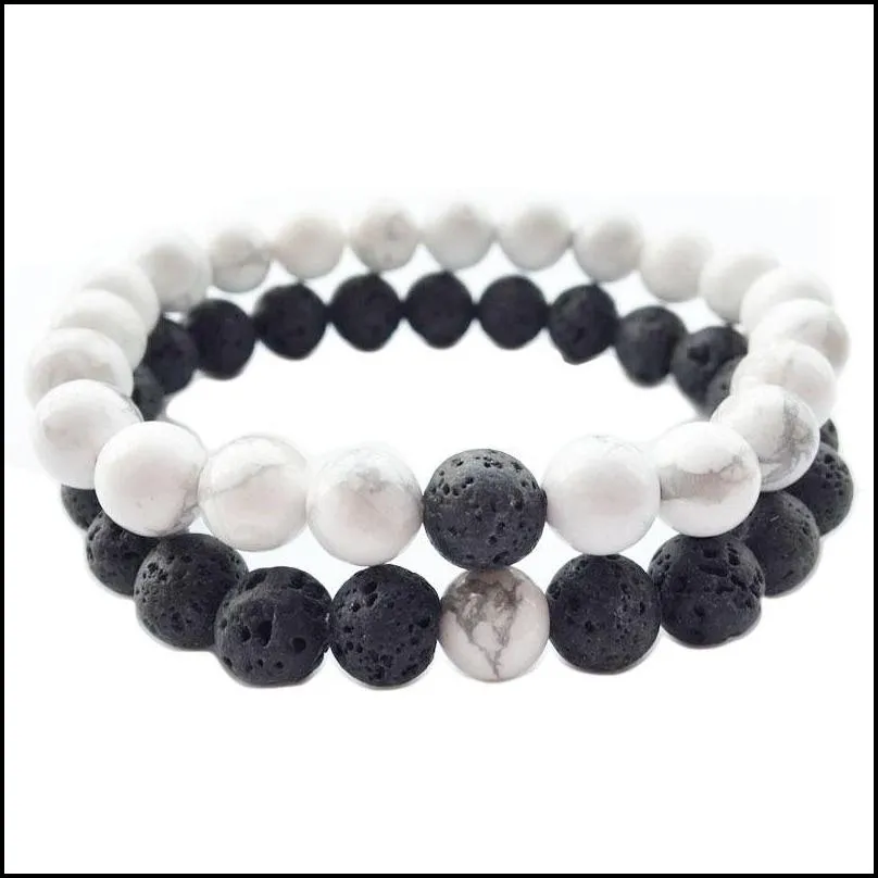 new 2 pcs/set black white couple distance bracelet charms yoga meditation braclet for men women lovers best friend jewelry gift