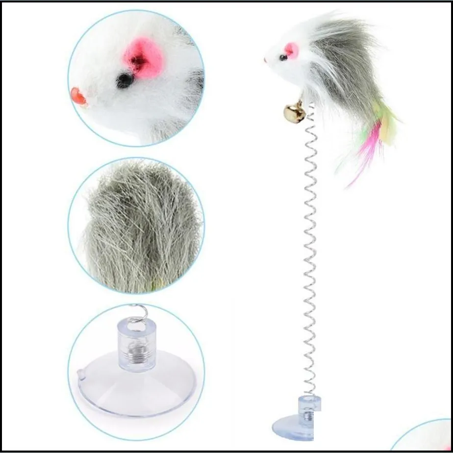 cartoon pet cat toy stick feather rod mouse with mini bell cats catcher teaser interactive toys