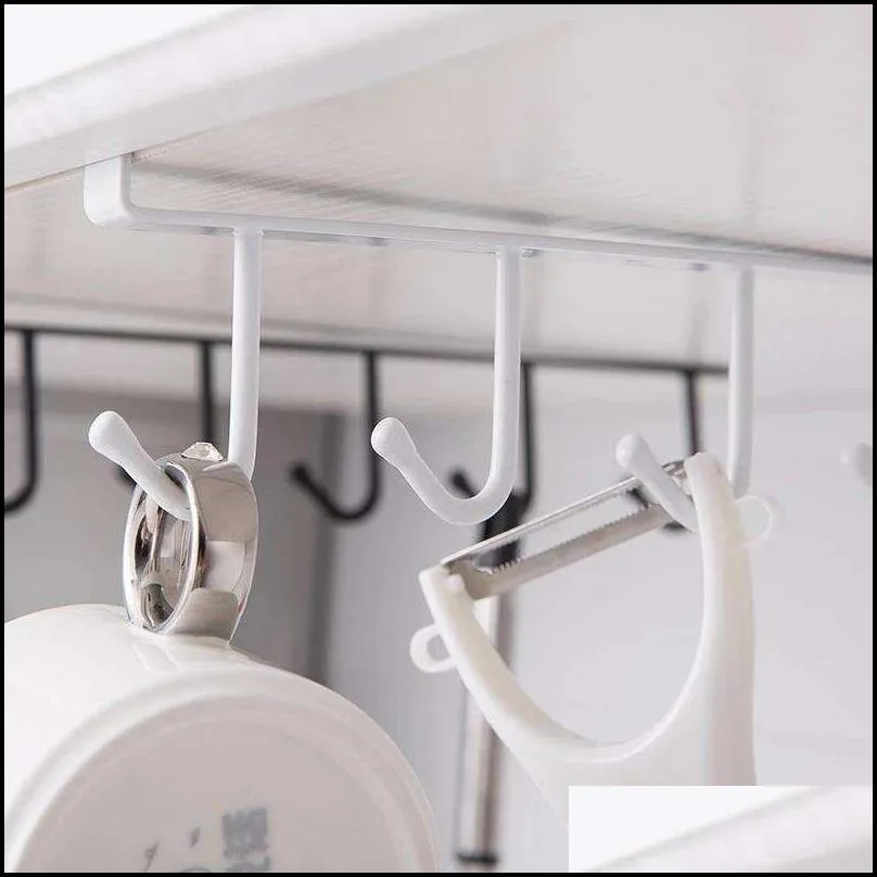 iron 6 hooks storage shelf wardrobe cabinet metal under shelves mug cup hanger bathroom kitchen organizer hanging rack holder rre14481