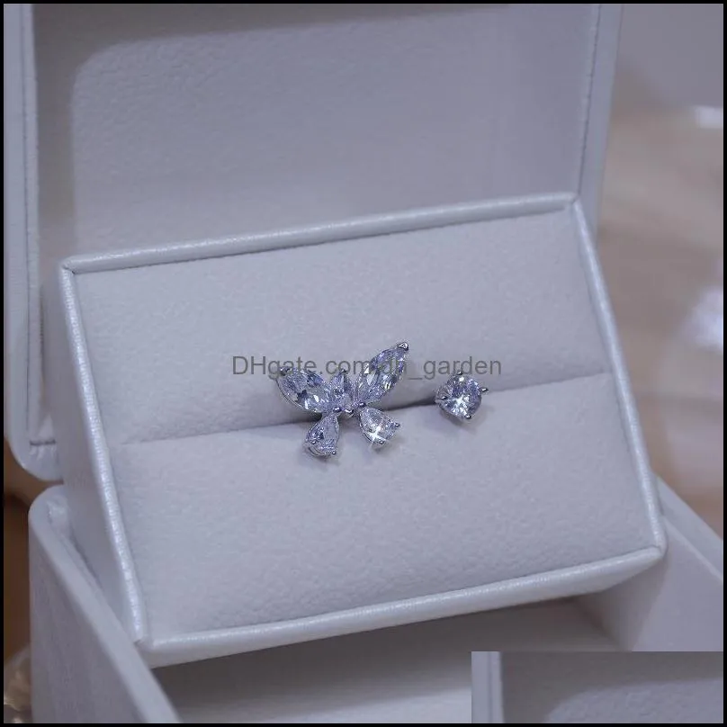 cluster rings korean selling fashion jewelry luxury shiny copper inlaid zircon open butterfly female prom ringcluster brit22
