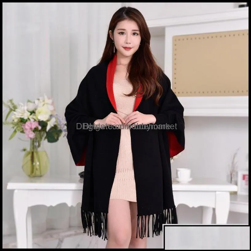 Scarves & Wraps Hats, Gloves Fashion Aessories Winter Ponchos Women Capes Luxury Pashmina Thick Warm Shawl And Ladies Solid Red Stole