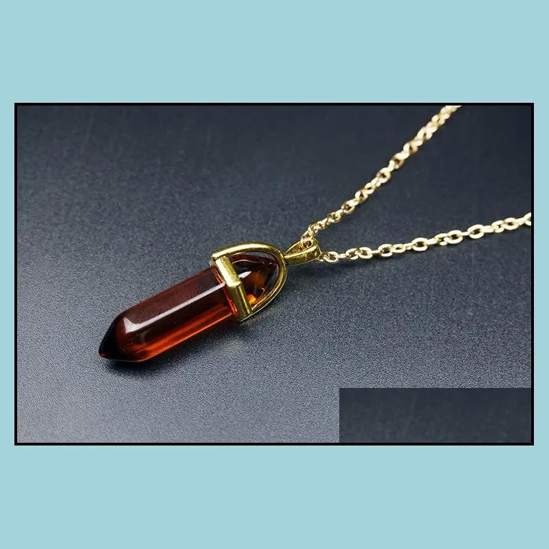 hexagon prism pendant necklaces 2018 new fashion natural crystal multicolor snake chain necklace long necklace