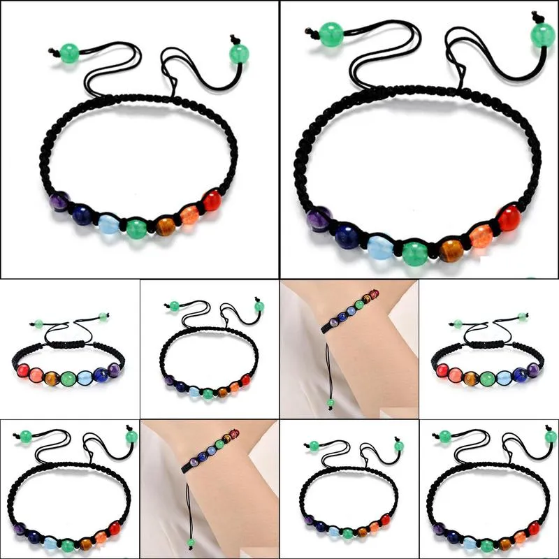 diy 7 colorful natural stone beads crystal chakra bracelet for women braided rope bracelets reiki spiritual yoga jewelry