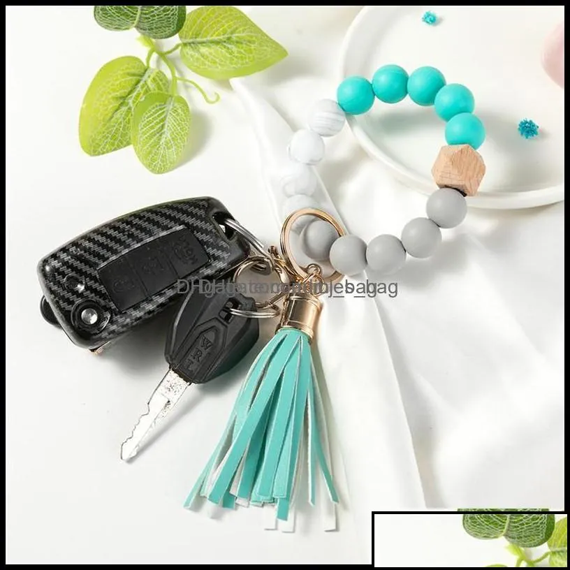 Party Favor Event Supplies Festive Home Garden 14 Colors Sile Key Ring Bracelet Beaded Wrislet Keychain Portable House Car Keys Holder