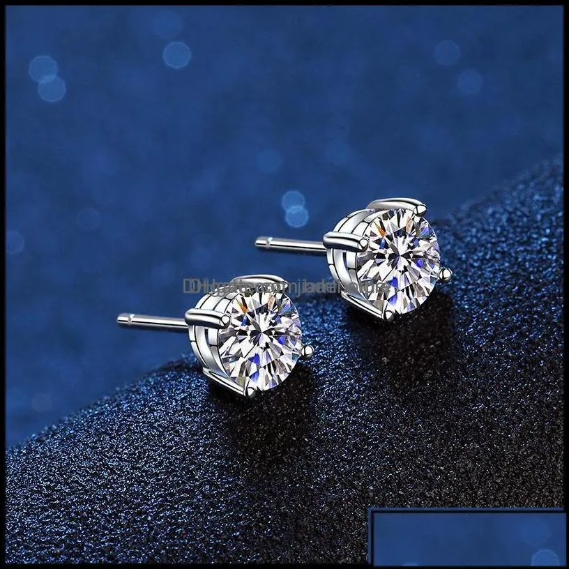 Stud Earrings Jewelry Real 14K White Gold Plated Sterling Sier 4 Prong Diamond Earring For Women Men Ear 1Ct 2Ct 4Ct 220211 Drop Delivery