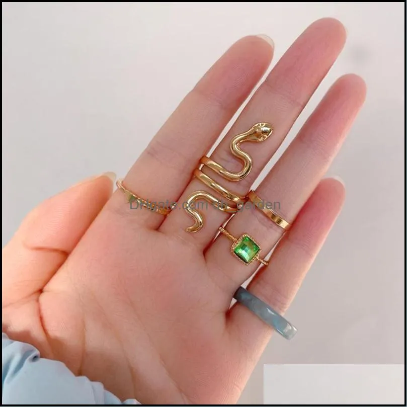 cluster rings cute gold color snake set for women trendy green crystal stone ring fashion bohemian jewelry giftscluster brit22