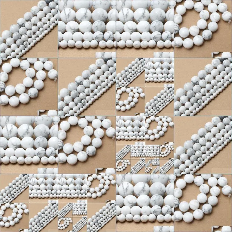 8mm natural stone beads white howlite truquoises round loose beads for jewelry making 15 5inch pick size 4 6 8 10 12 14mm