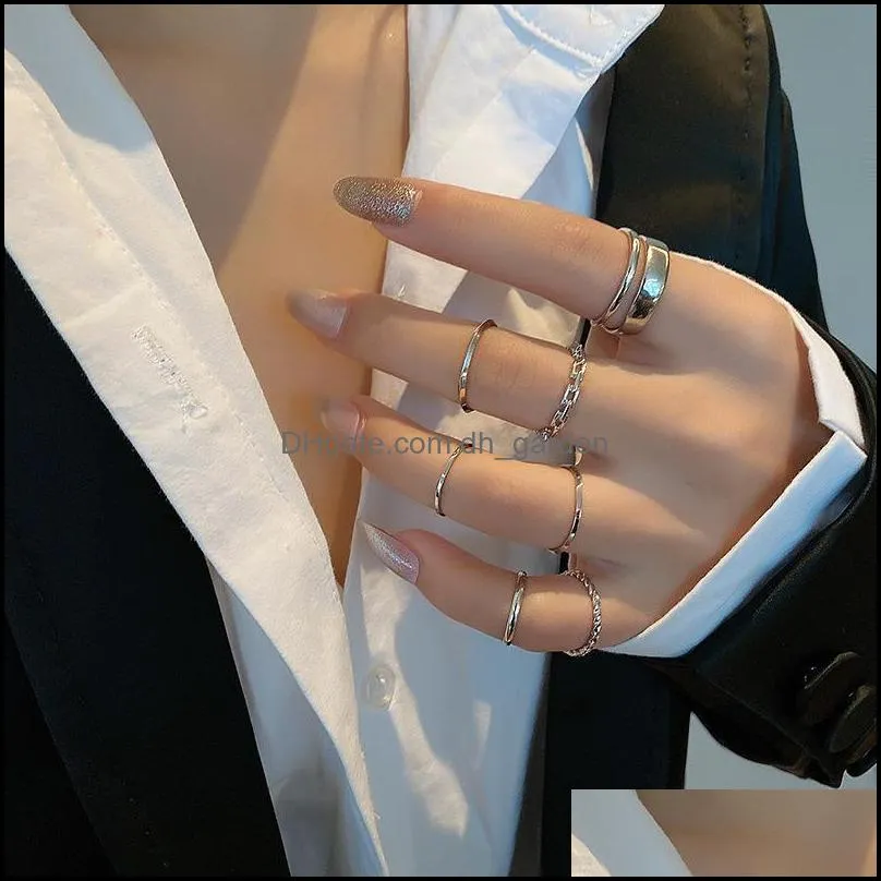 cluster rings 7pcs fashion jewelry set selling metal hollow round opening women finger ring for girl lady party wedding giftscluster