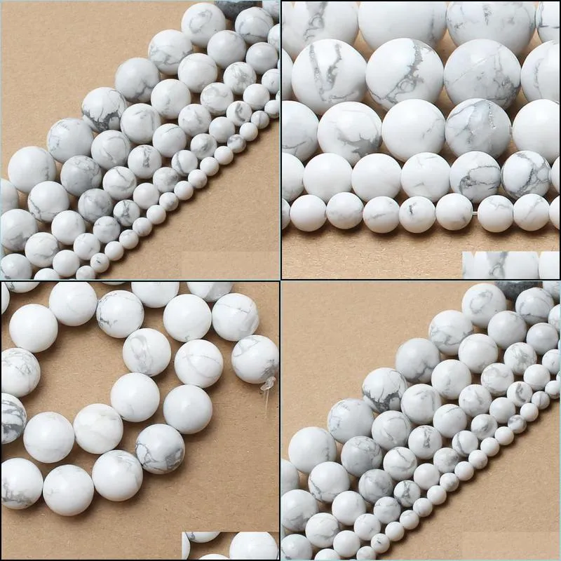 8mm natural stone beads white howlite truquoises round loose beads for jewelry making 15 5inch pick size 4 6 8 10 12 14mm