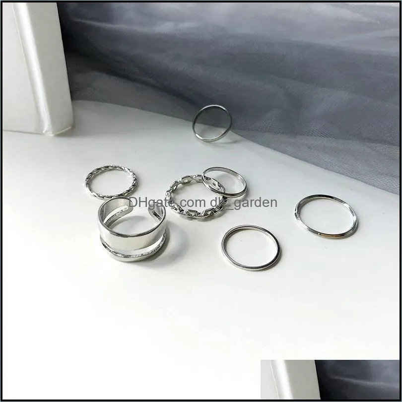 cluster rings 7pcs fashion jewelry set selling metal hollow round opening women finger ring for girl lady party wedding giftscluster