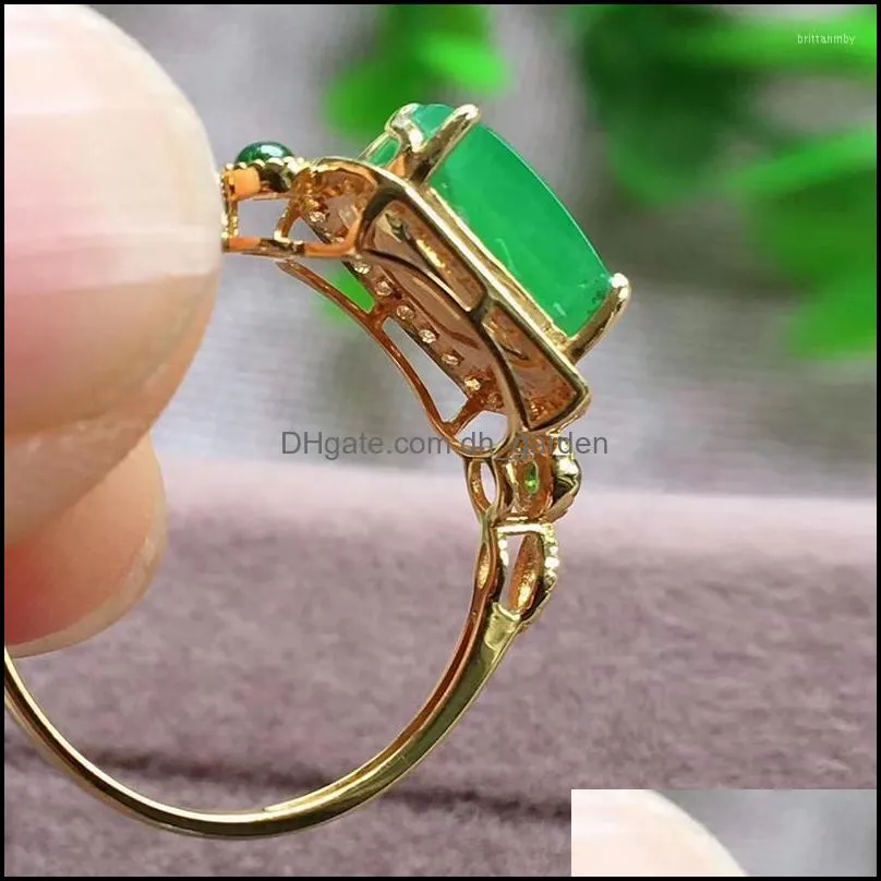 cluster rings fashion design green artificial jade opening adjustable for women chinese style vintage light luxury charm jewelry