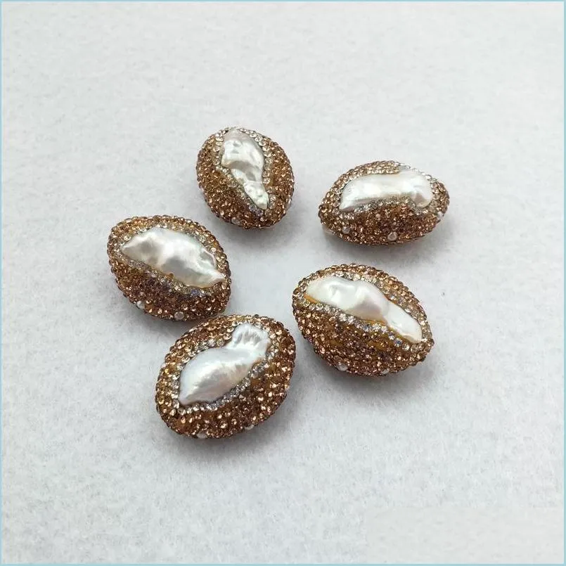 rhinestone paved nature pearl connector beads loose bead for jewelry diy bracelet necklace making bd361
