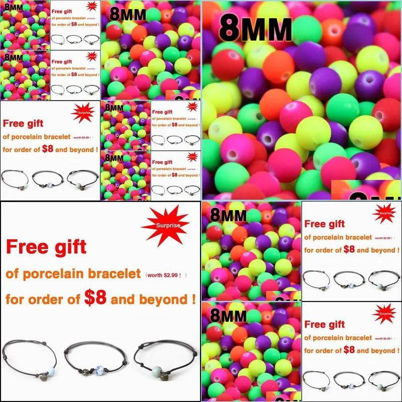 top quality 100pcs mixed candy color acrylic rubber beads neon matte 8mm round spacer loose beads fit jewelry handmade diy