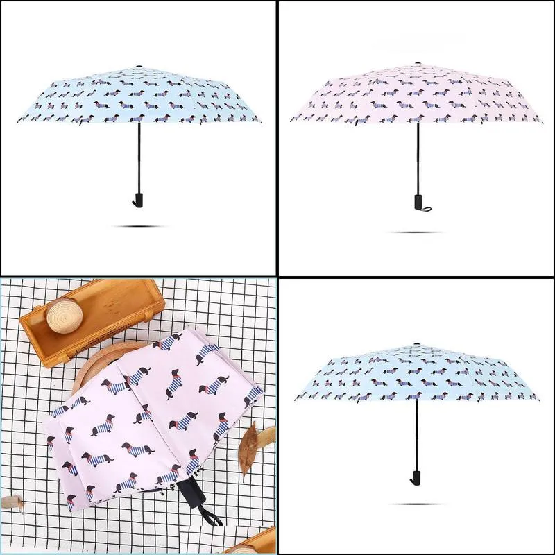 striped dog umbrella pocket umbrella three folding  party streak dogs parasol sunny rainy pink umbrellas women h1015