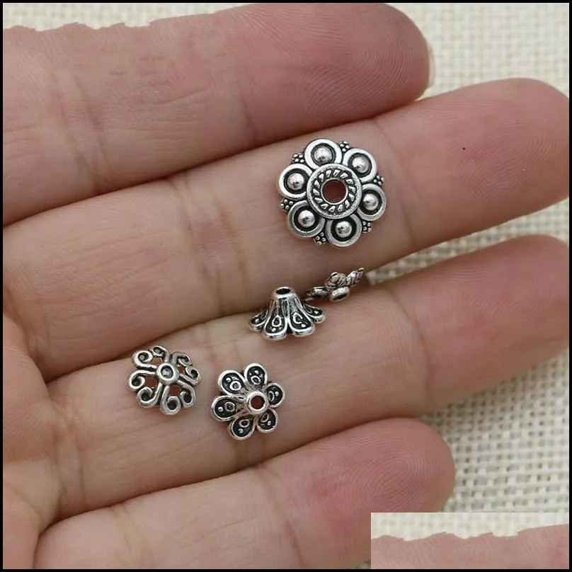 mixed antique silver plated flower bead caps for jewelry making bracelet accessories findings diy 150pcs/lot