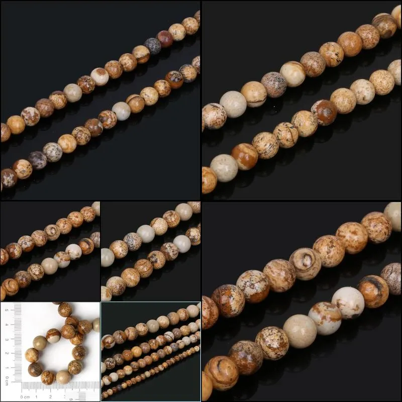 8mm 15/strand round natural stone picture loose spacer beads 4mm 6mm 8mm 10mm for diy bracelet necklace jewelry making