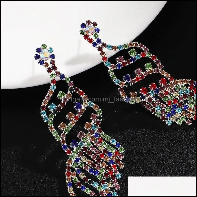 sparkling crystal long tassel earrings multicolor rhinestone geometric dangle drop earring for women wedding jewelry