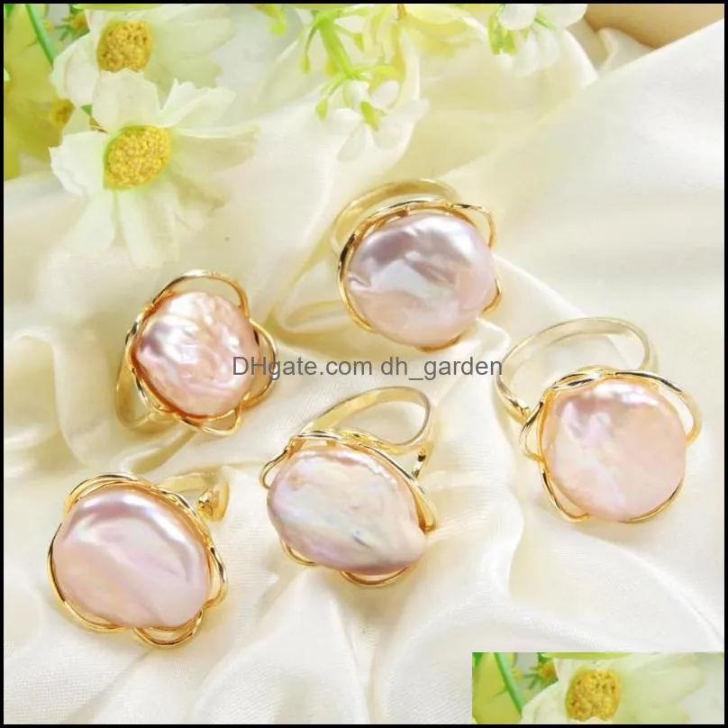 cluster rings baroque pearl open ring for women party natural freshwater irregular purple/white big gold color fine jewelry giftcluster
