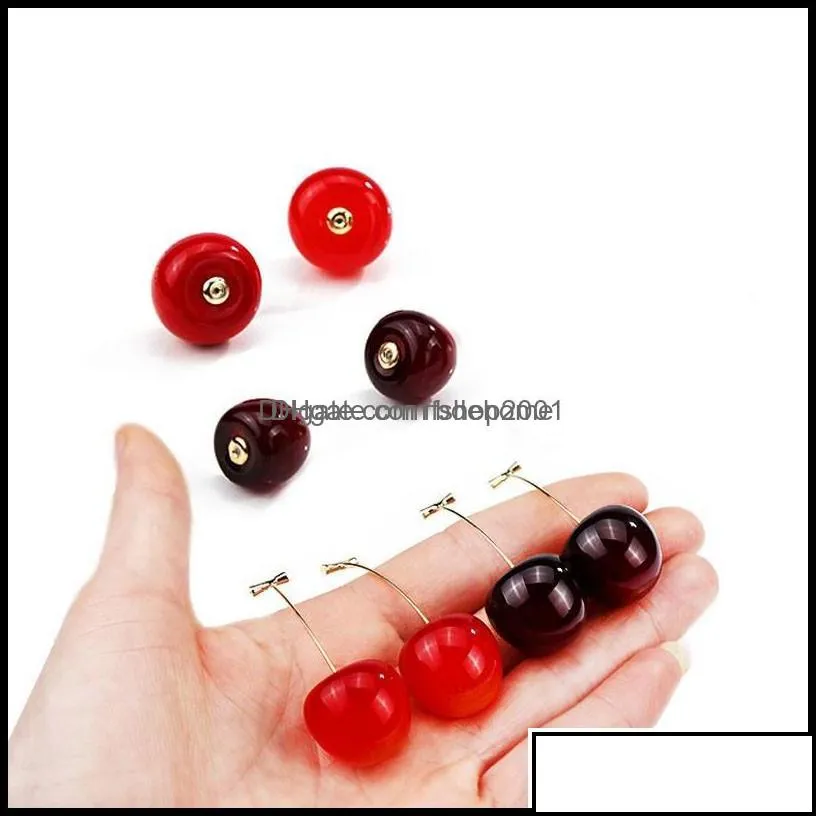 Stud Earrings Jewelry Fashion 3D Red Cherry Drop Cute Fruit Gold Dangle Charm Gift For Women Girls Dho90