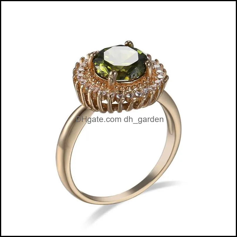 cluster rings delicate womens trendy jewelry goldplated ring oval olive green round zircon wedding party valentines day birthday