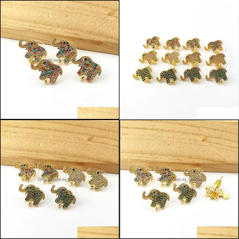elephant stud earrings post with loop hanger cz micro paved for diy women jewelry earring findings er1040