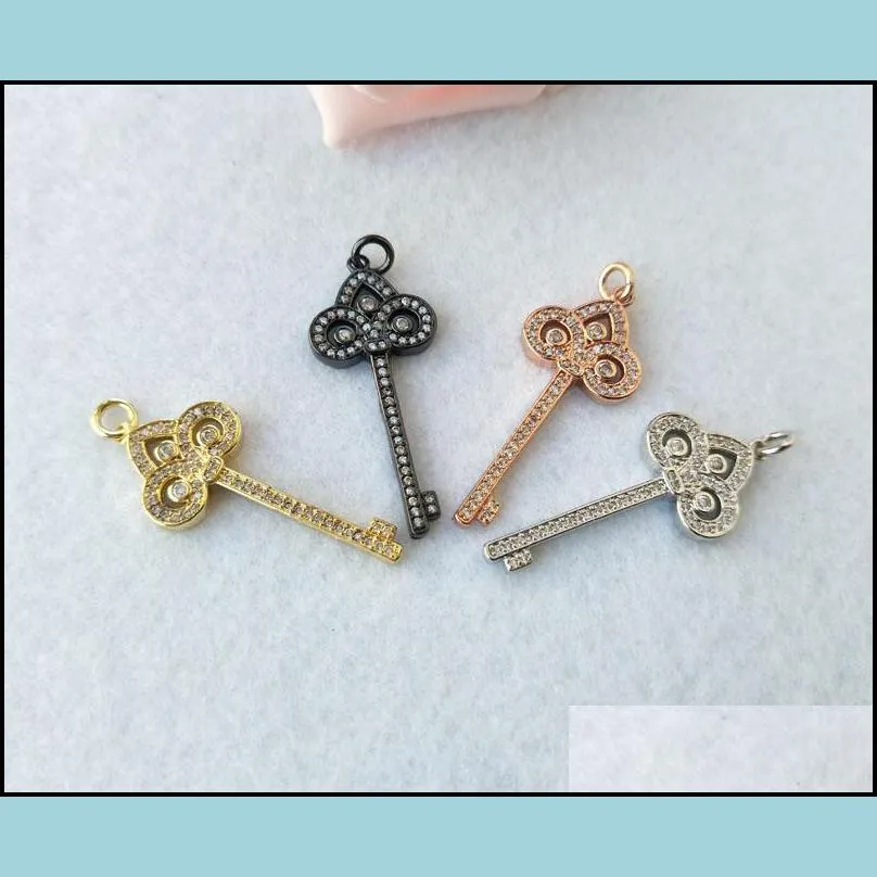 10pcs tiny cz crystal key shaped charm cz zircon stone micro pave pendant jewelry finding diy necklace making pd742